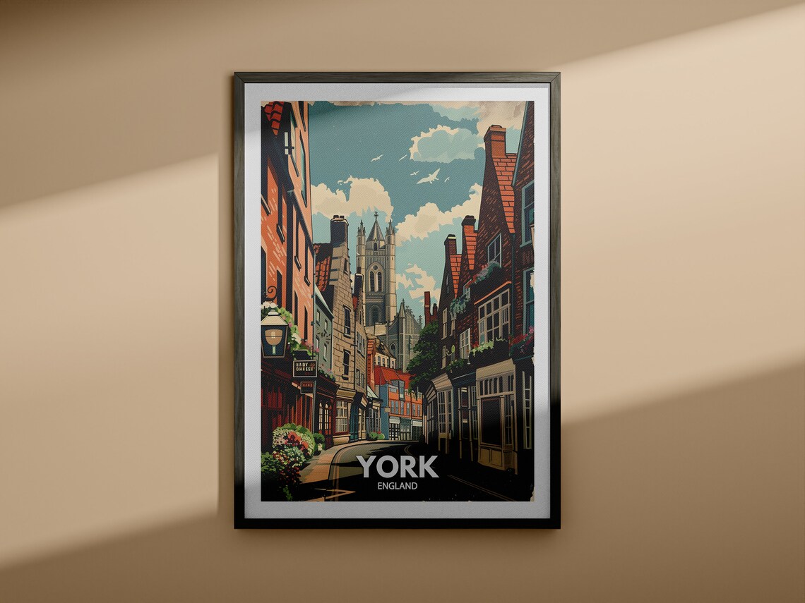 York Medieval Brick Street Church Spire Historic City Poster - Image 4