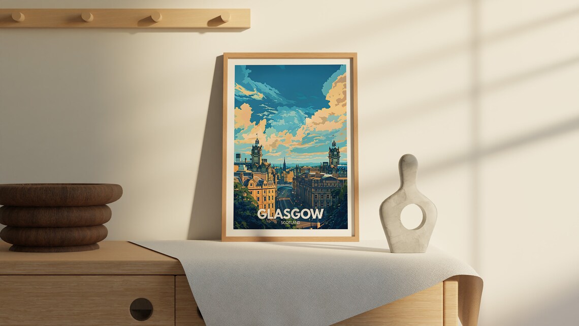 Glasgow Scotland Grand Twin Clock Towers City Centre Scene Poster - Image 2