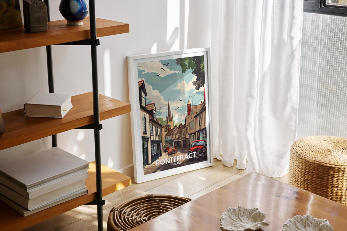 Pontefract England Old Town Street Church Spire Travel Poster - Image 2