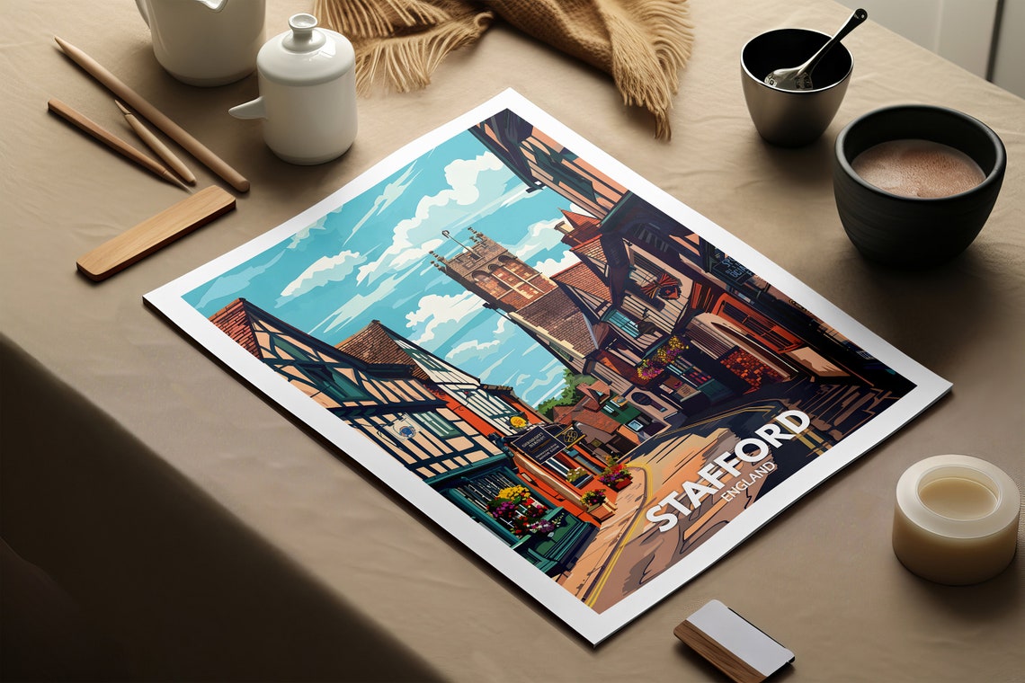 Stafford Print Stafford Poster Uk Wall Art England Wall Art Decor British Travel Poster United Kingdom Print England City Art - Image 2