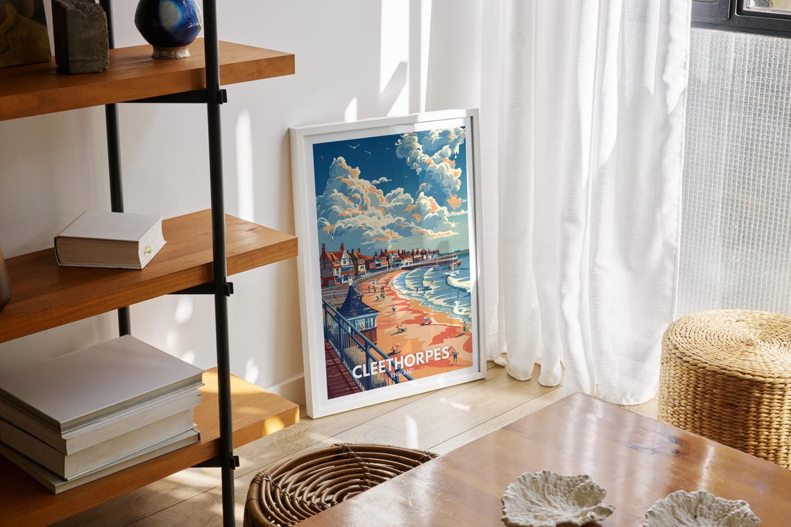 Cleethorpes Pier Promenade Beachgoers Classic Seaside Town Poster - Image 2