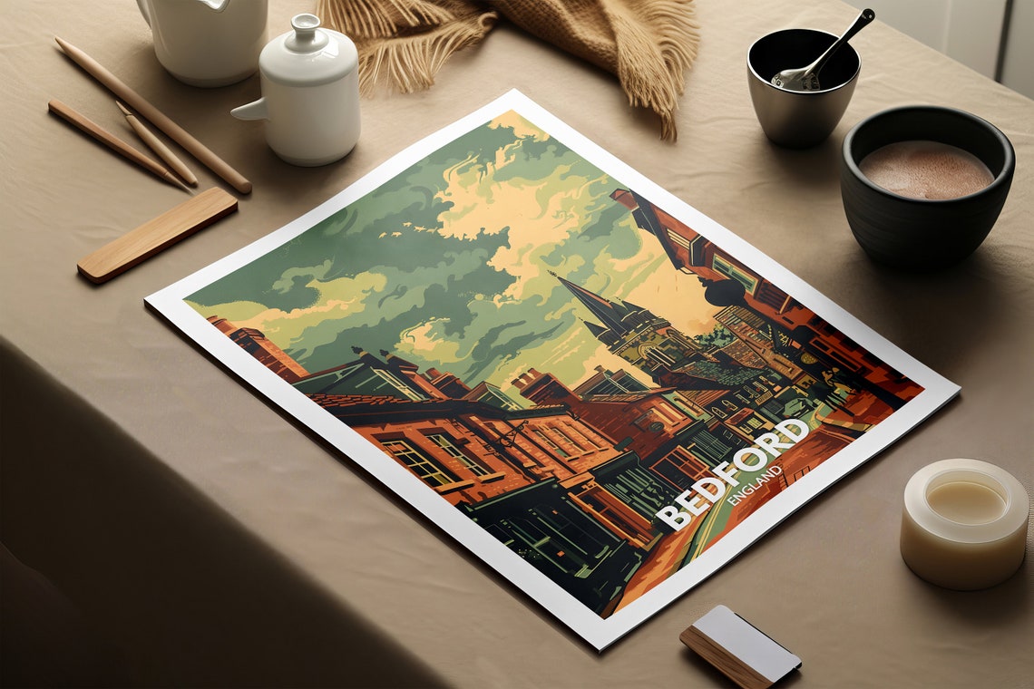 Bedford Art Print Bedford City Poster Uk Wall Art England Wall Art Decor British Travel Poster United Kingdom Print England City Art - Image 2