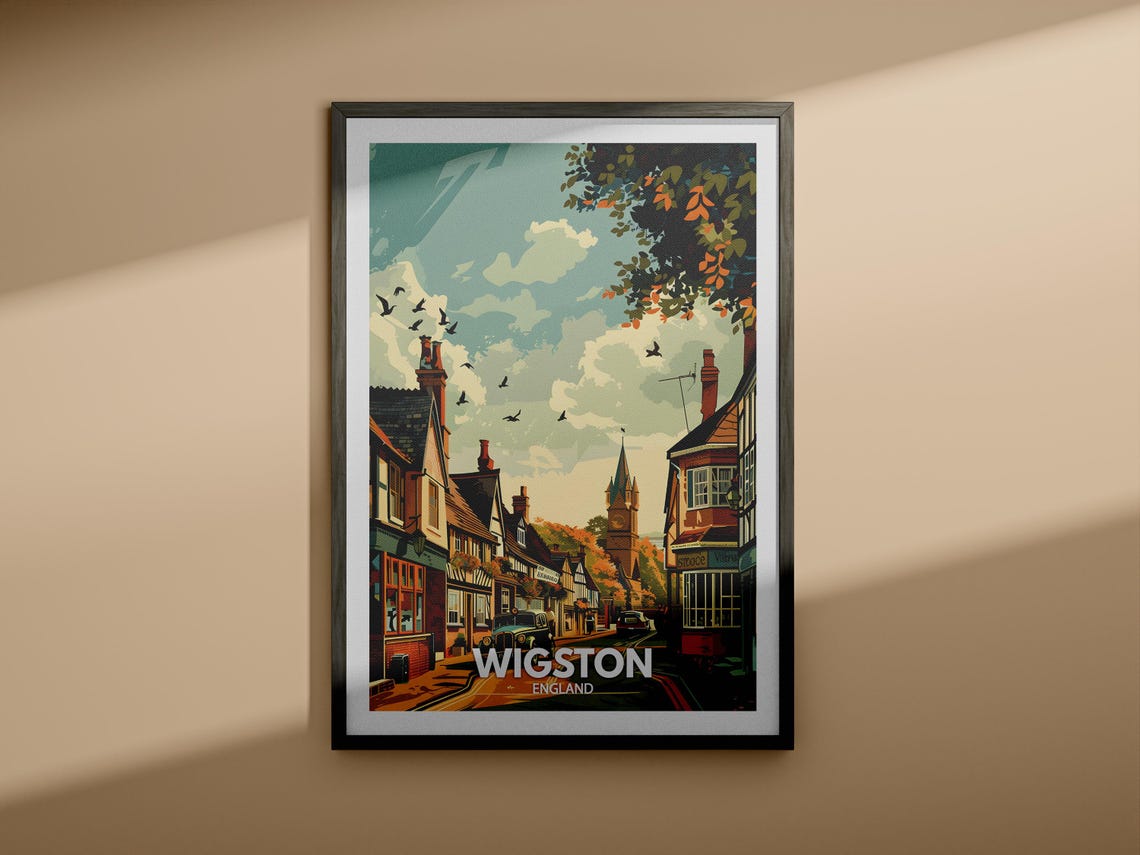 Wigston England Vintage Travel Poster Historic High Street Scene - Image 4