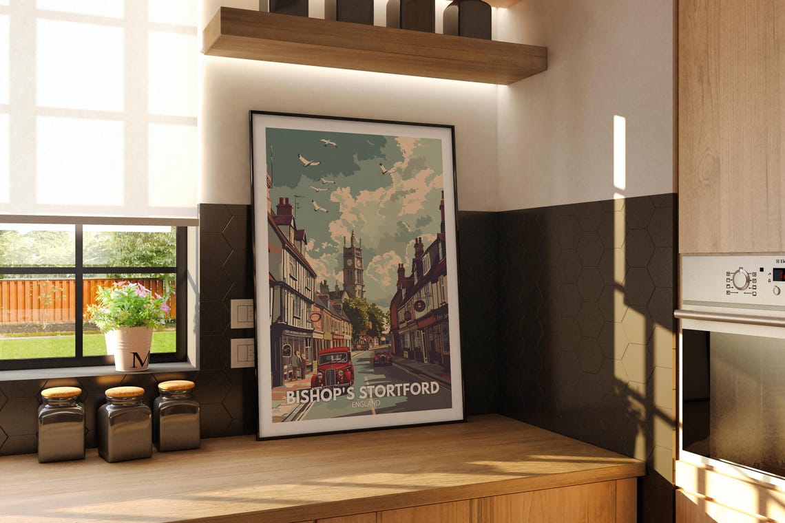 Bishop's Stortford England Clock Tower Street Seagulls Travel Poster - Image 3