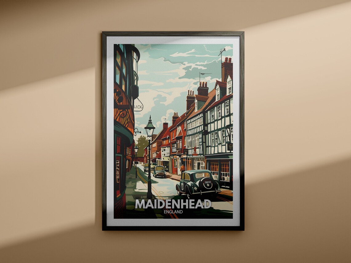 Maidenhead England Tudor Street Vintage Cars Retro Travel Poster - Image 4