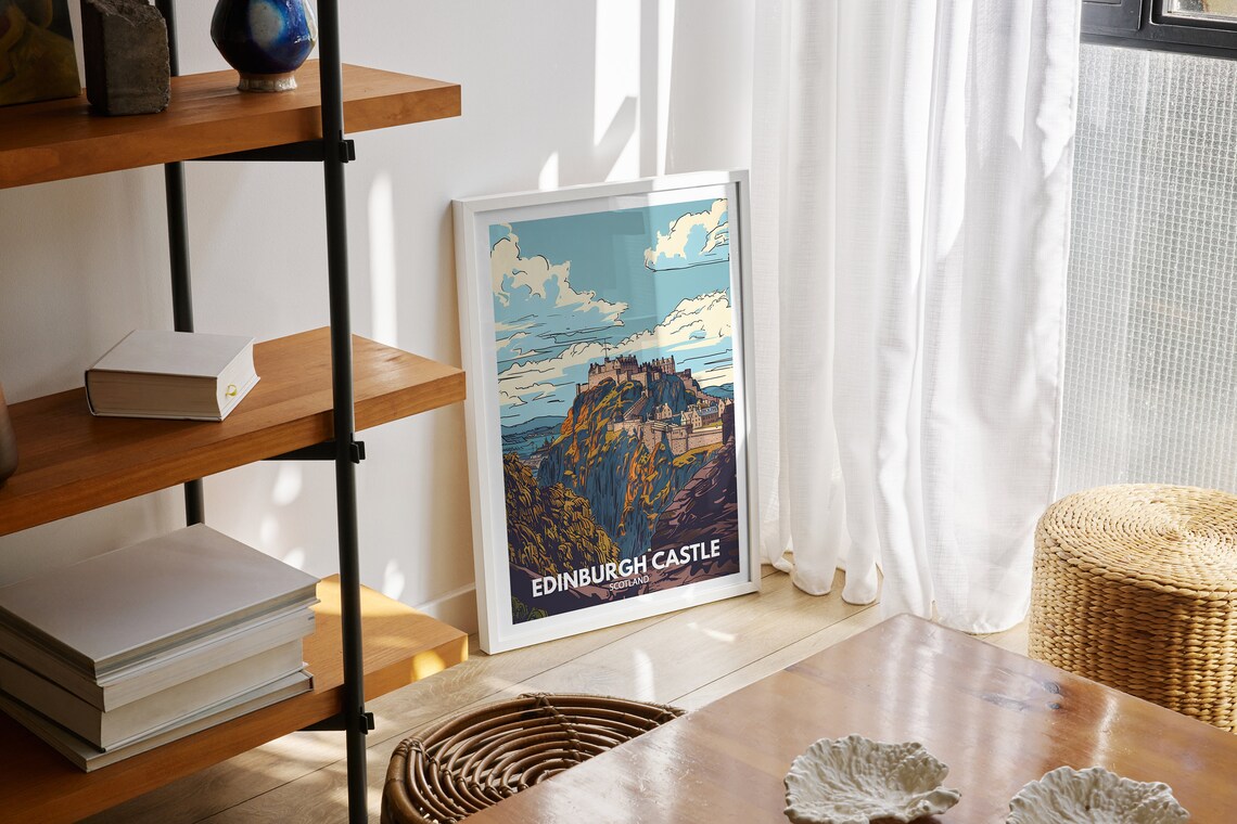Edinburgh Castle Scotland Hilltop Fortress Rocky Crag Vintage Poster - Image 2