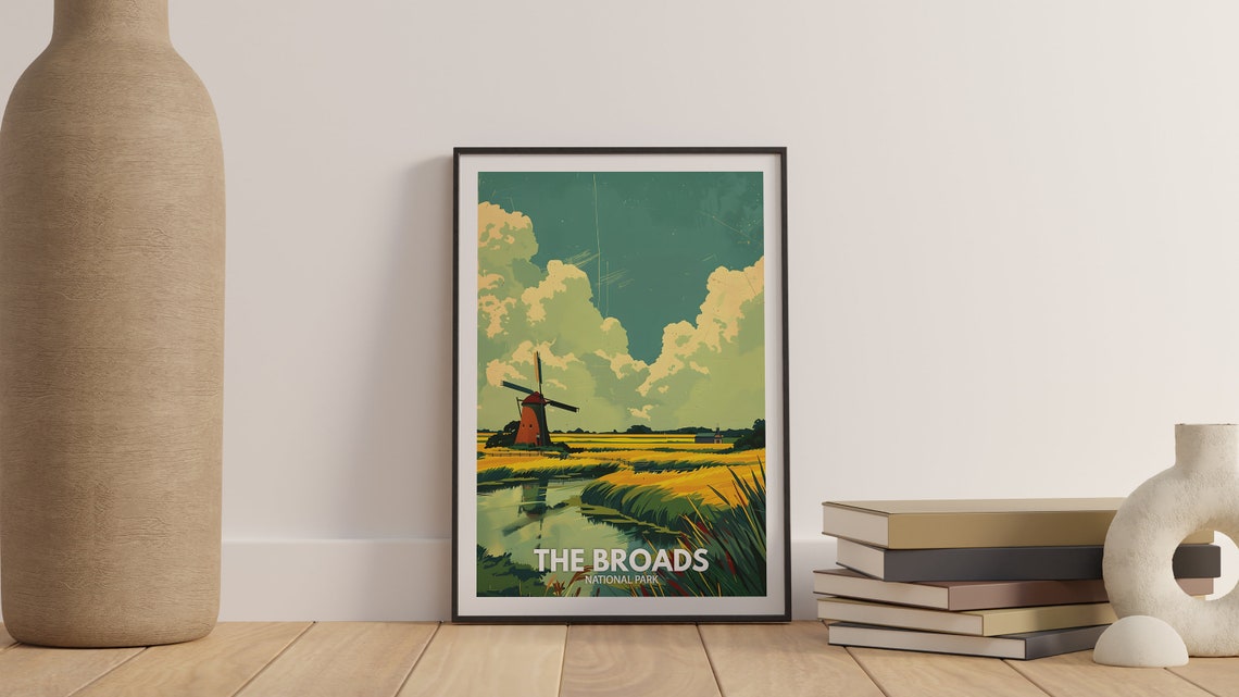 The Broads England National Park Vintage Windmill Marshlands Poster - Image 3