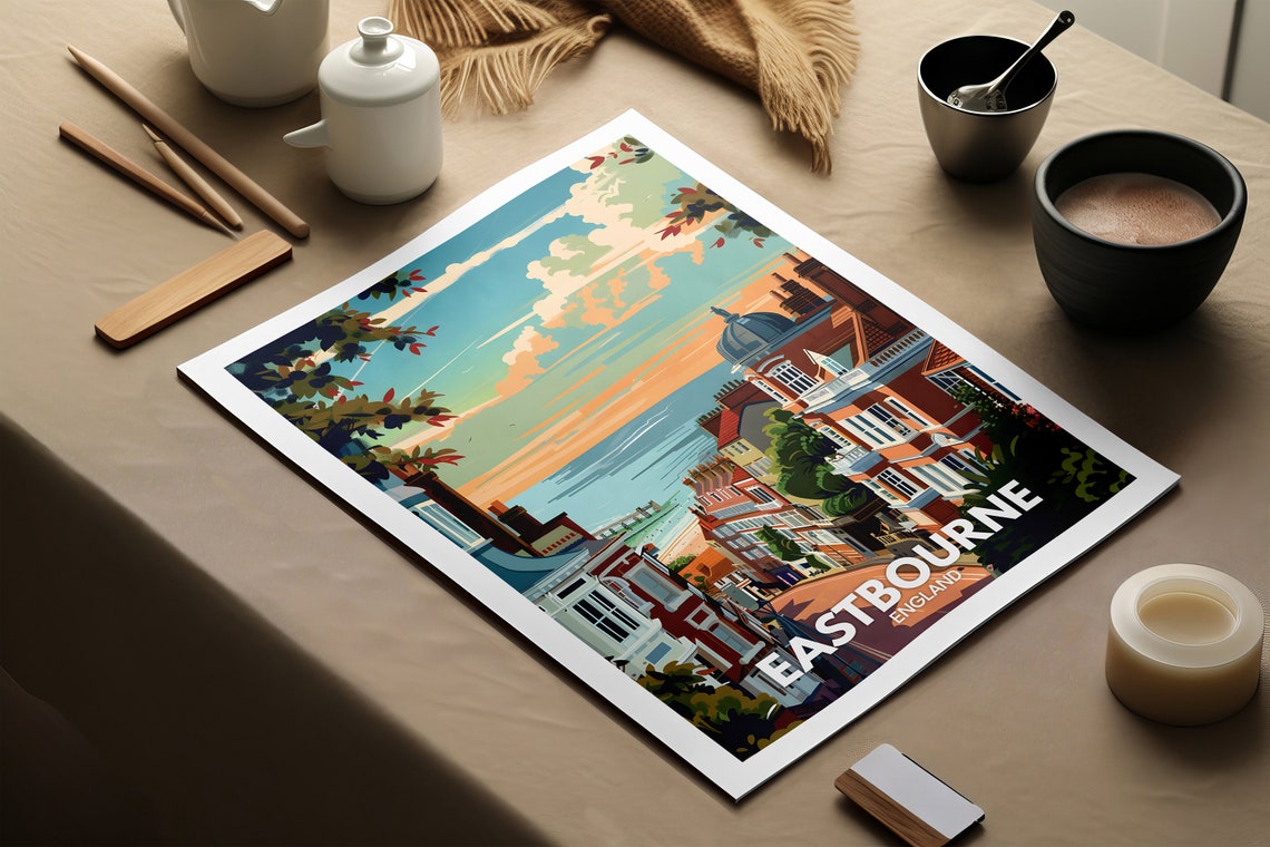 Eastbourne Print Eastbourne City Poster Uk Wall Art England Wall Decor British Travel Poster United Kingdom Print England City Art - Image 2