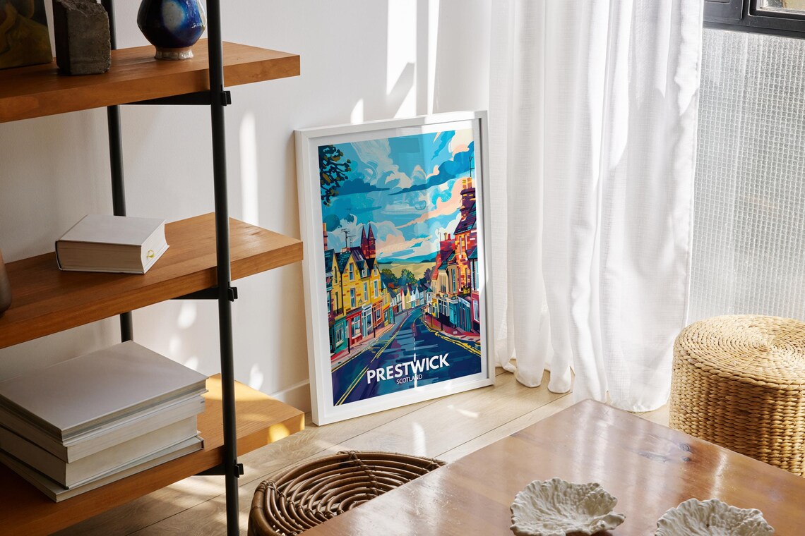 Prestwick Scotland Seaside Town Colorful Street View Travel Poster - Image 2