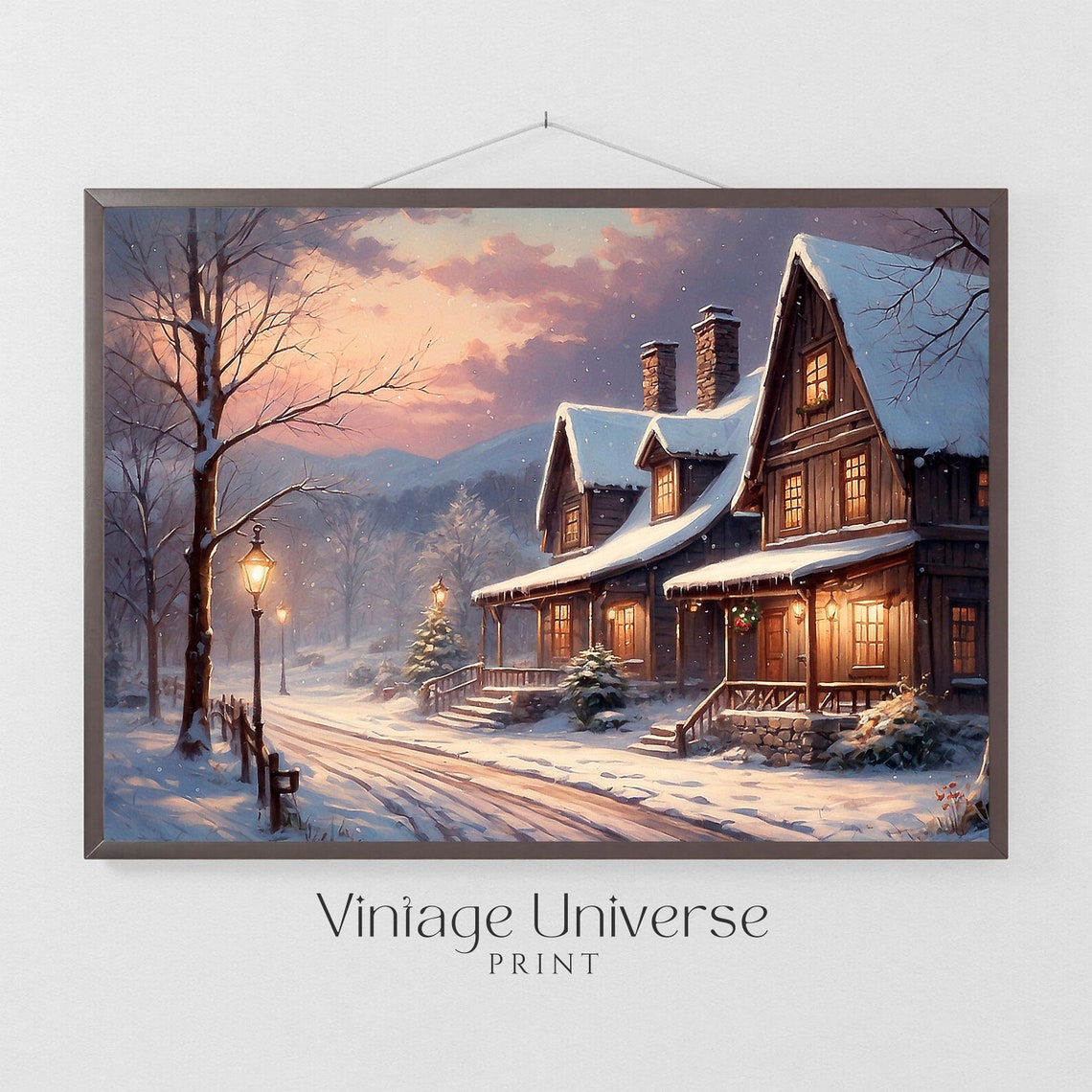 Christmas Winter Painting Snowy Wall Art Winter Village Home Decor Christmas Wall Art Vintage Christmas Winter Seasonal Decor - Image 5