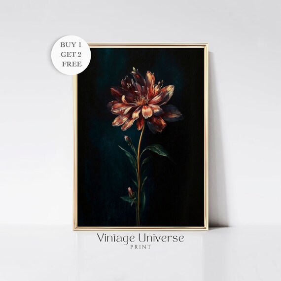 Moody Flower Painting Print Dark Floral Wall Art Moody Rustic Flower Art Print Dark Academia Print Farmhouse Wall Decor