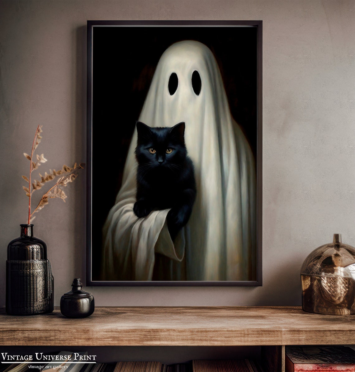 Ghost Holding A Black Cat Portrait Dark Romantic Halloween Print - Image 3