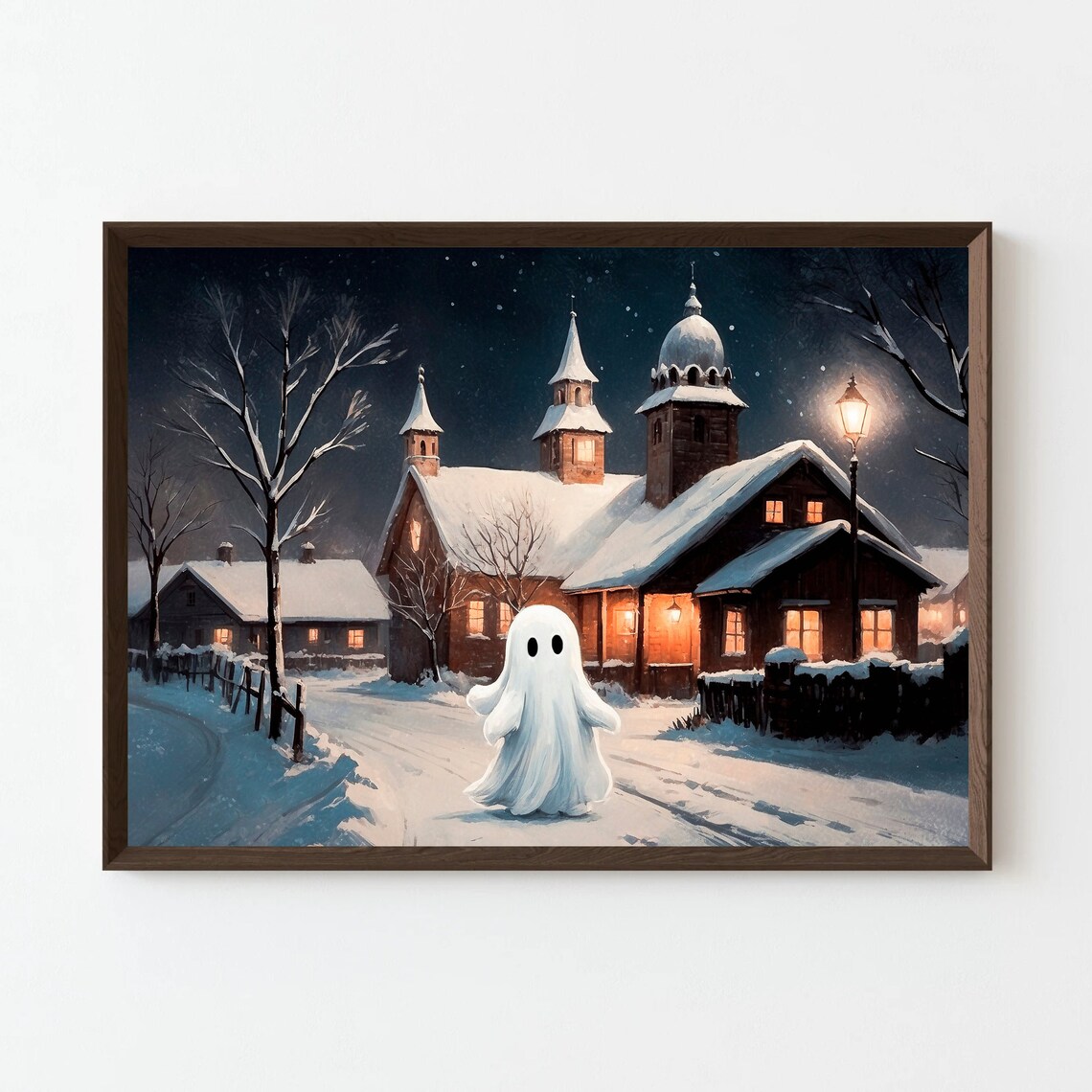 Ghost In The Vintage Winter Village Painting Art Country Christmas Art Print Winter Snowy Cottage Decor Ghost Retro Poster 37 - Image 4