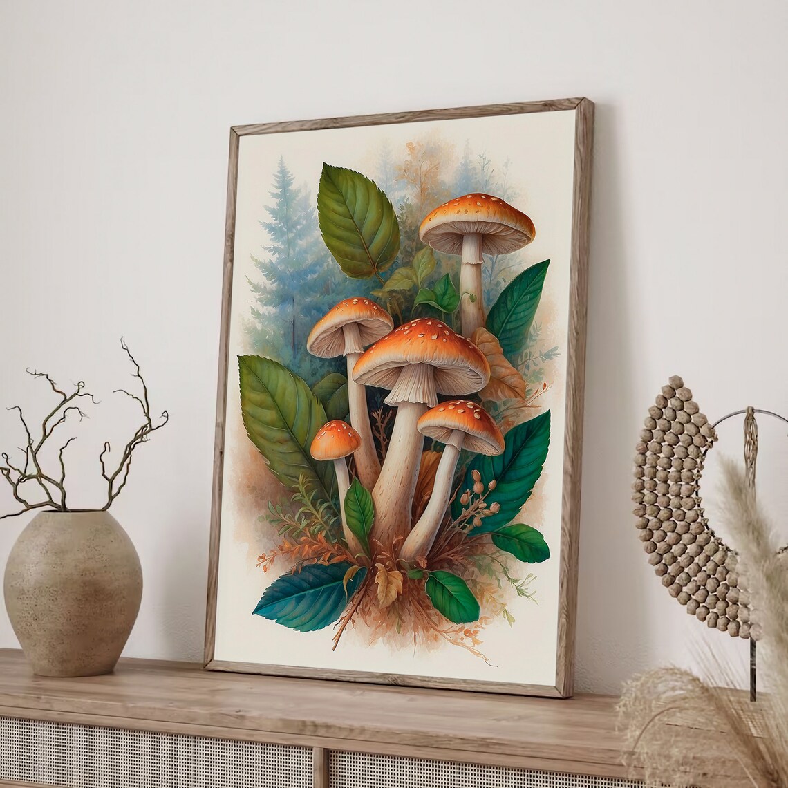 Vintage Orange Mushrooms Botanical Study Woodland Fungi Poster - Image 4