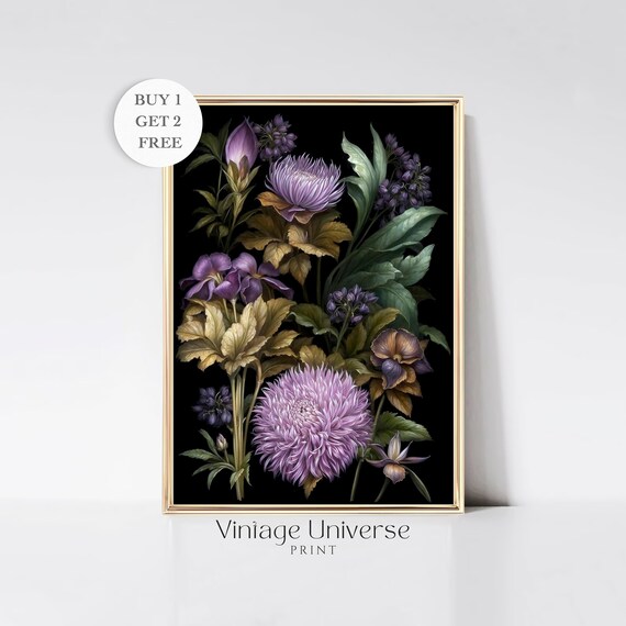 Moody Flower Painting Dark Flower Print Moody Flowers Oil Painting Dark Botanical Wall Art Vintage Botanical Artwork