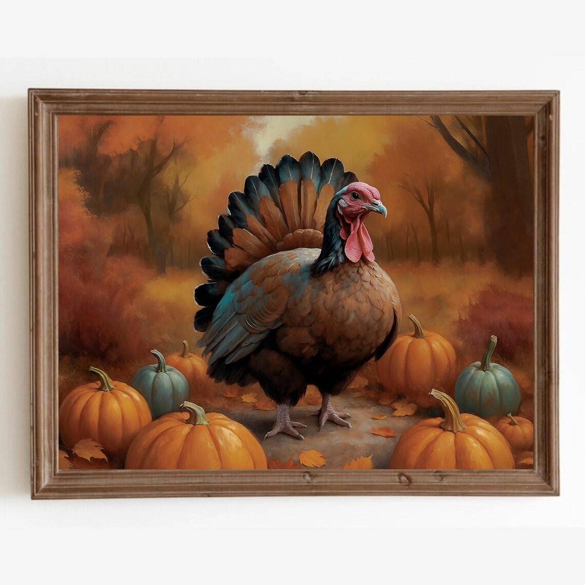Turkey Among Pumpkins Autumn Forest Thanksgiving Vintage Art Poster - Image 4