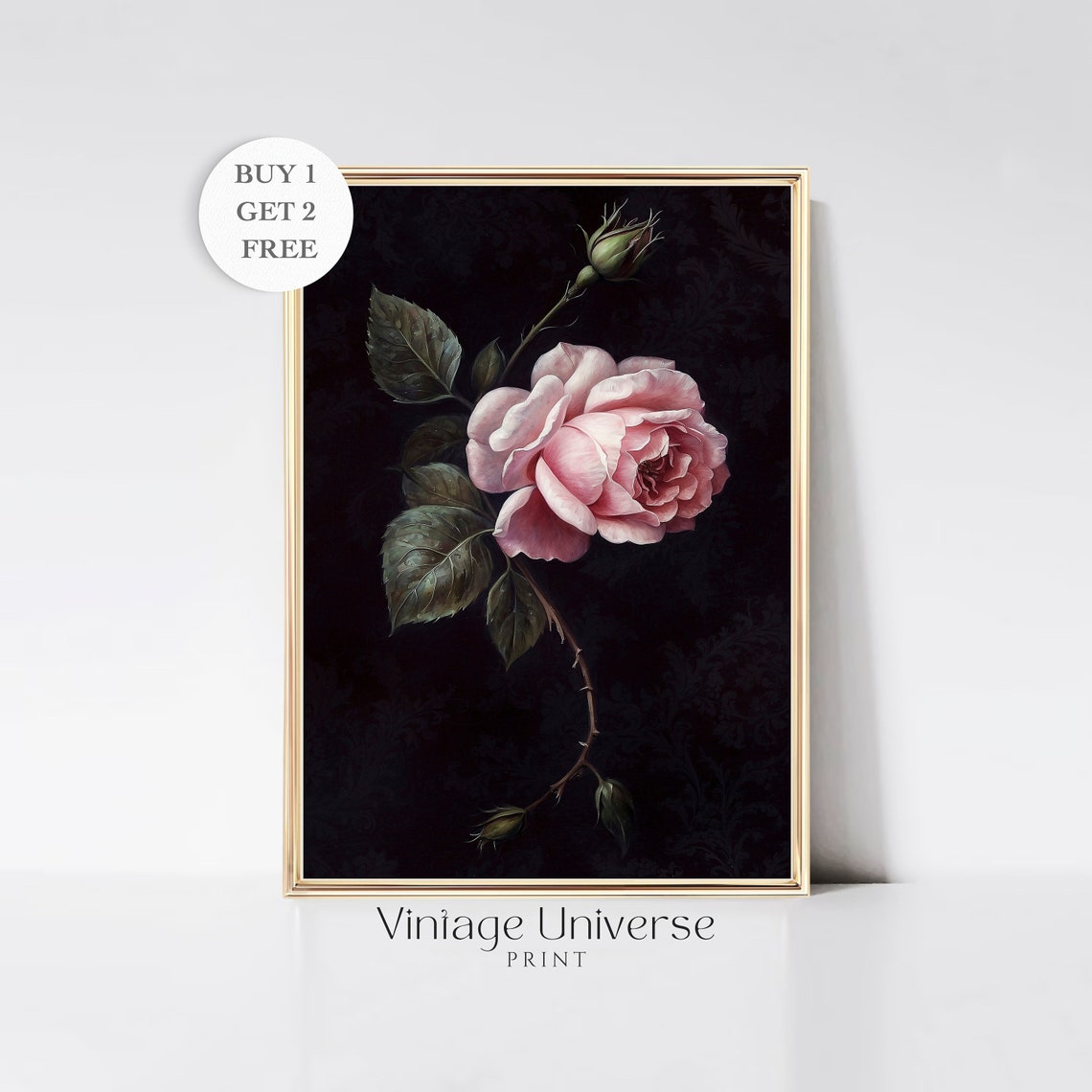 Moody Rose Painting Dark Rose Still Life Dark Rose Print Moody Floral Vintage Botanical Painting French Country Decor