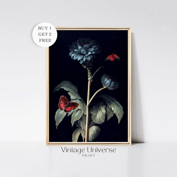Dark Flower Vintage Painting Moody Flower Oil Painting Moody Floral Wall Art Botanical Print Dark Aesthetic Room Decor