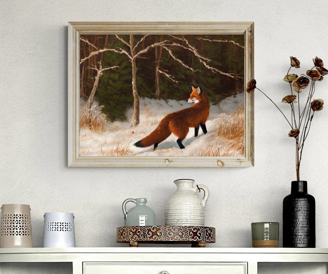 Red Fox Walking Through a Snowy Winter Forest Wildlife Poster - Image 2