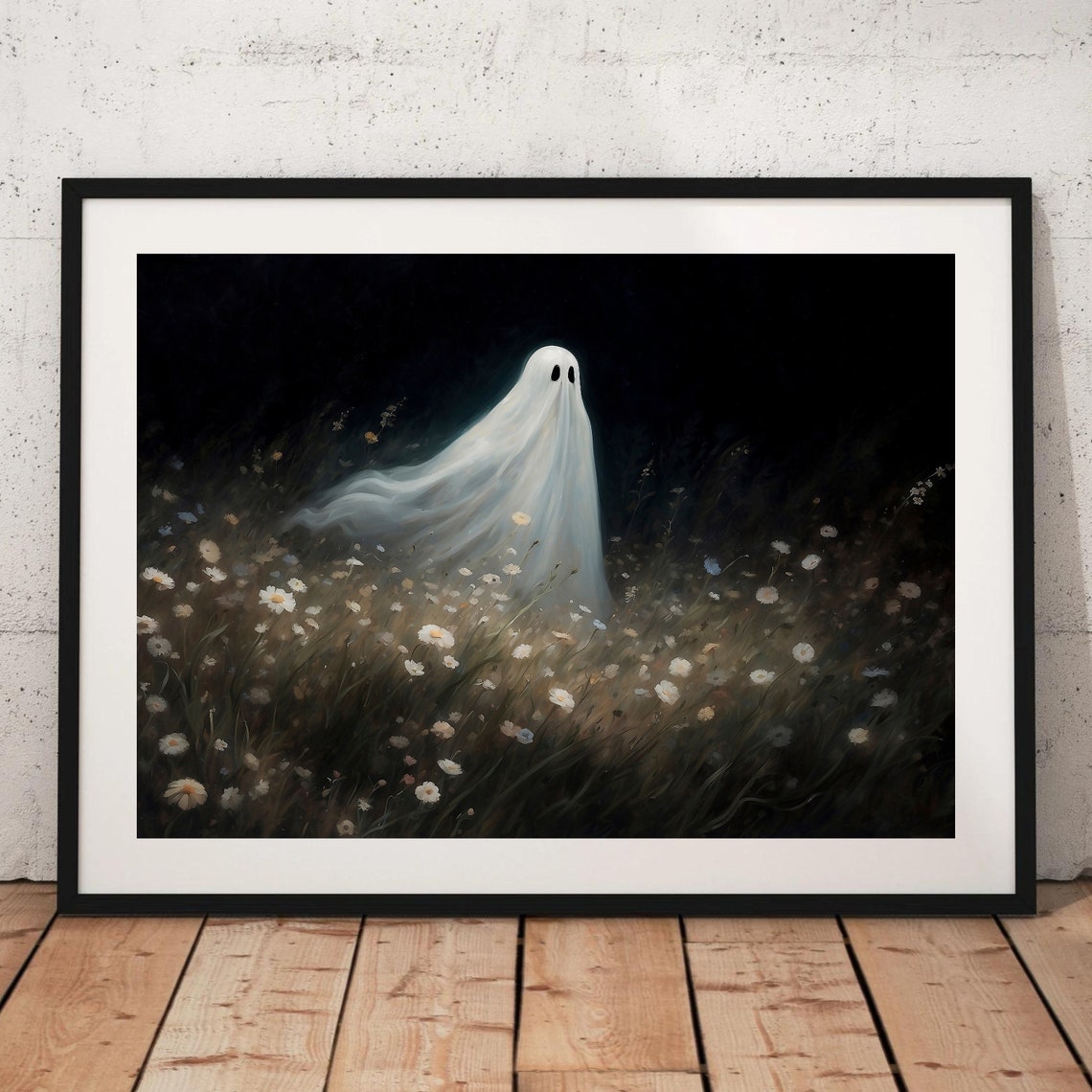 Ghost In A Wildflower Meadow At Night Moody Floral Ghost Print - Image 3