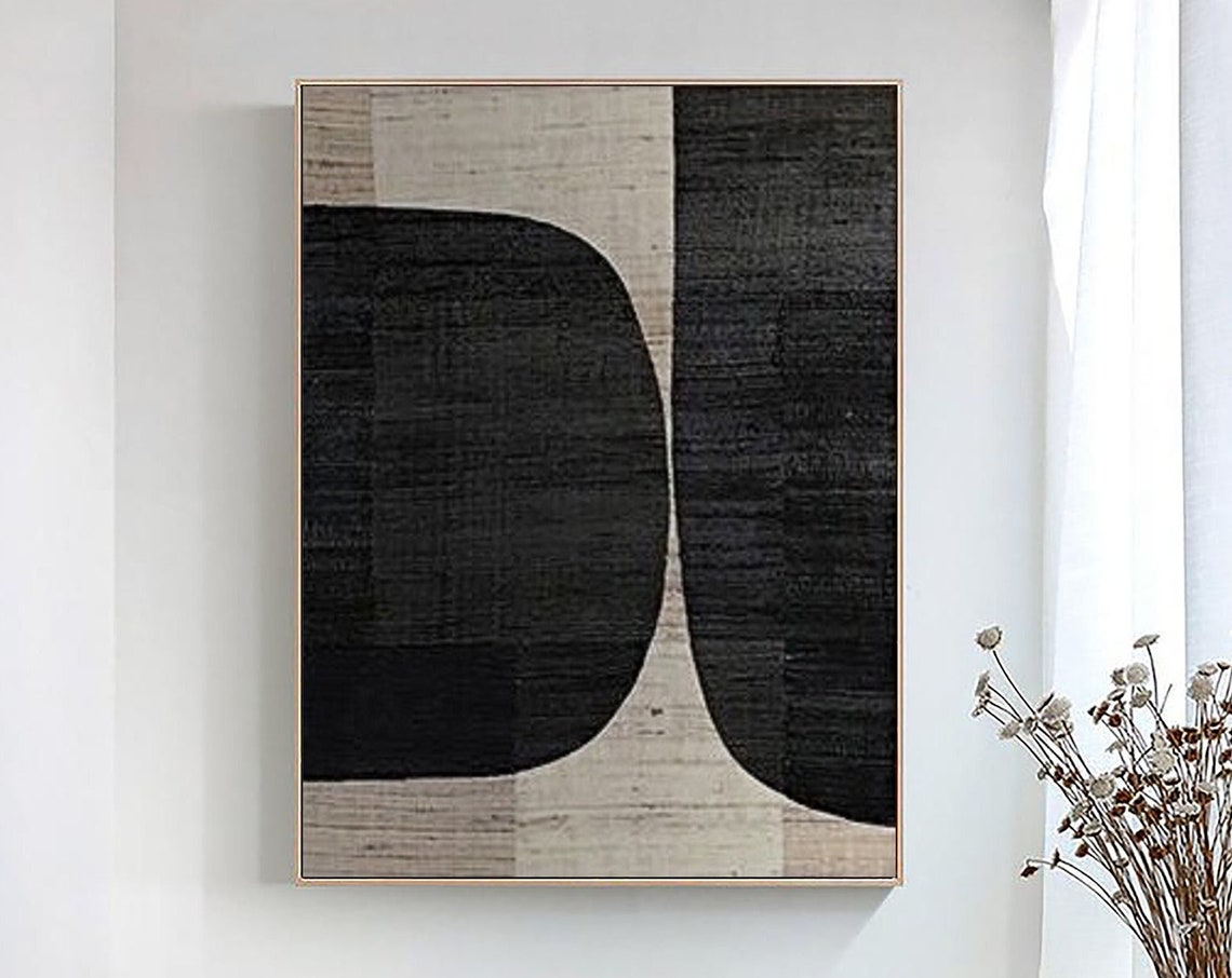 Twin Black Forms Cream River Textured Minimalist Neutral Poster