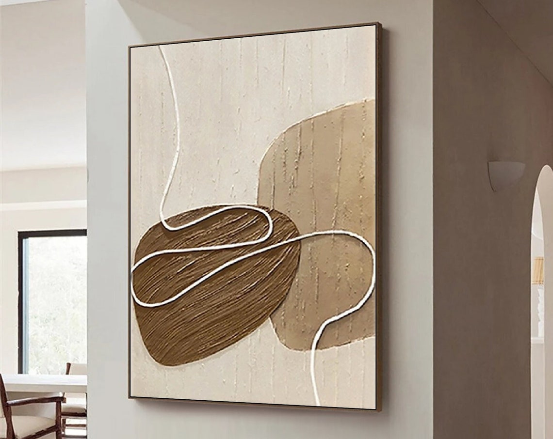 White And Beige Minimalist Wall Art Wabi Sabi Wall Art Oversize Minimalist Painting On Neutral Textured Painting Brown Wall Decor