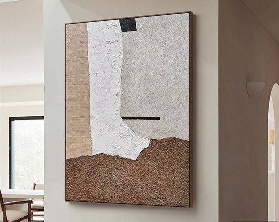 Neutral Minimalist Abstract Painting Brown And Gray White Boho Textured Wall Art Wabi Sabi Wall Art Gray White Painting Entrance Wall Art