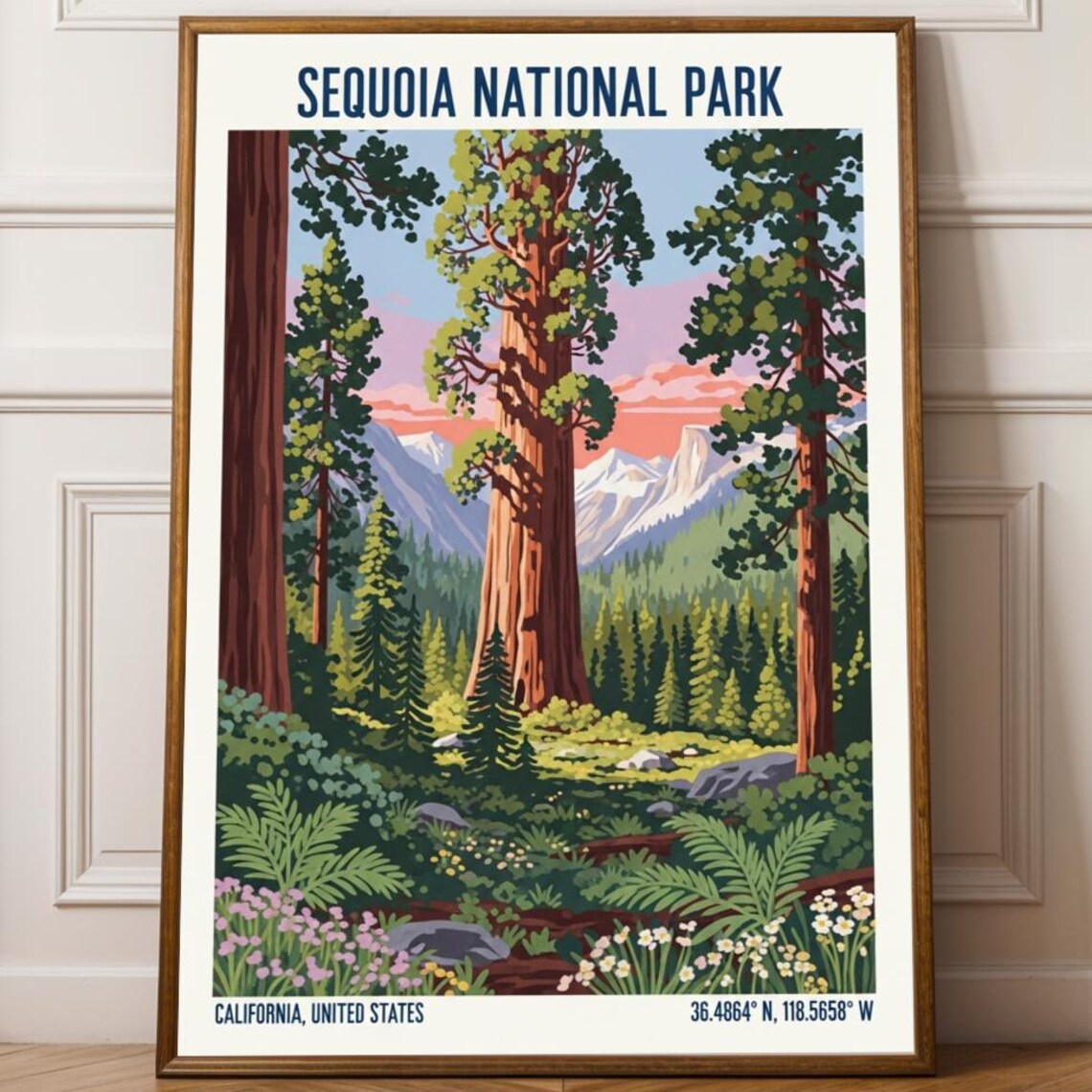Sequoia National Park California Giant Redwoods Sunset Travel Poster
