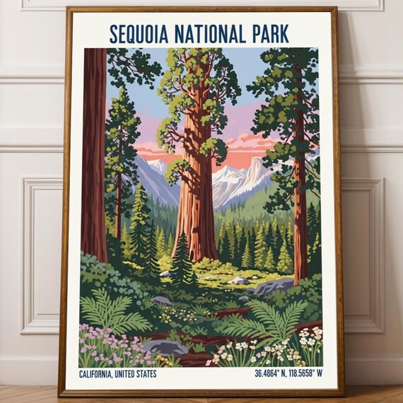 Sequoia National Park California Giant Redwoods Sunset Travel Poster