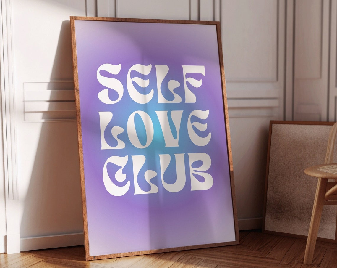Self Love Club Retro Bubble Typography On Purple Gradient Poster - Image 3