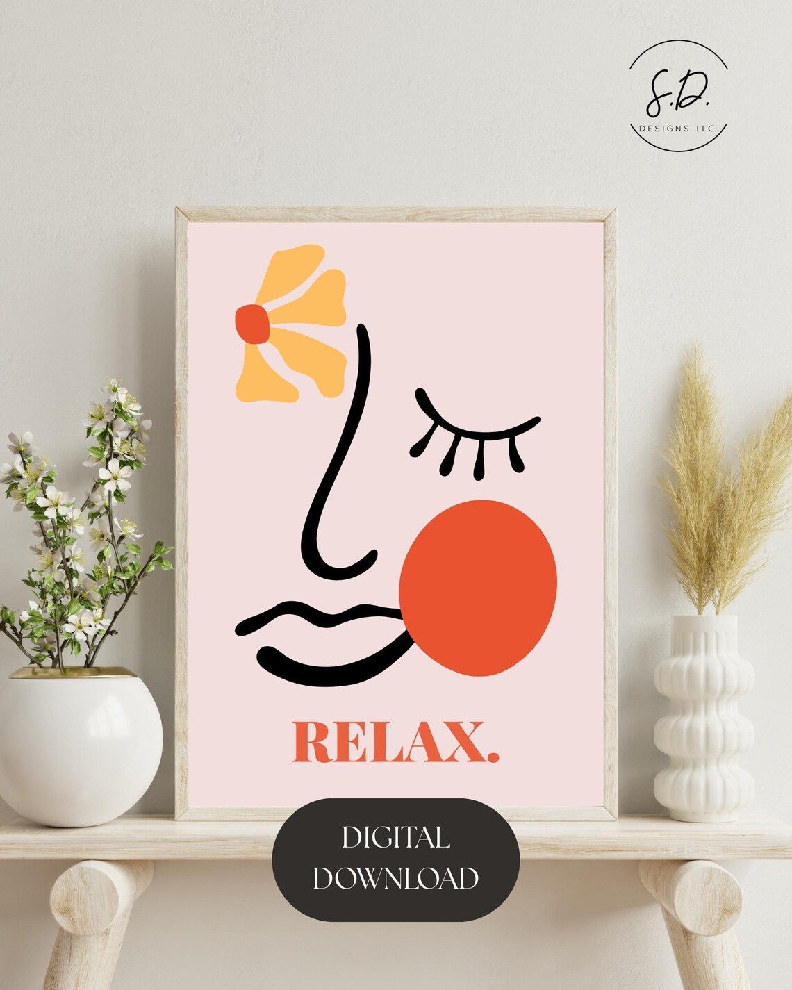 Relax Line Art, Minimalist Abstract Face