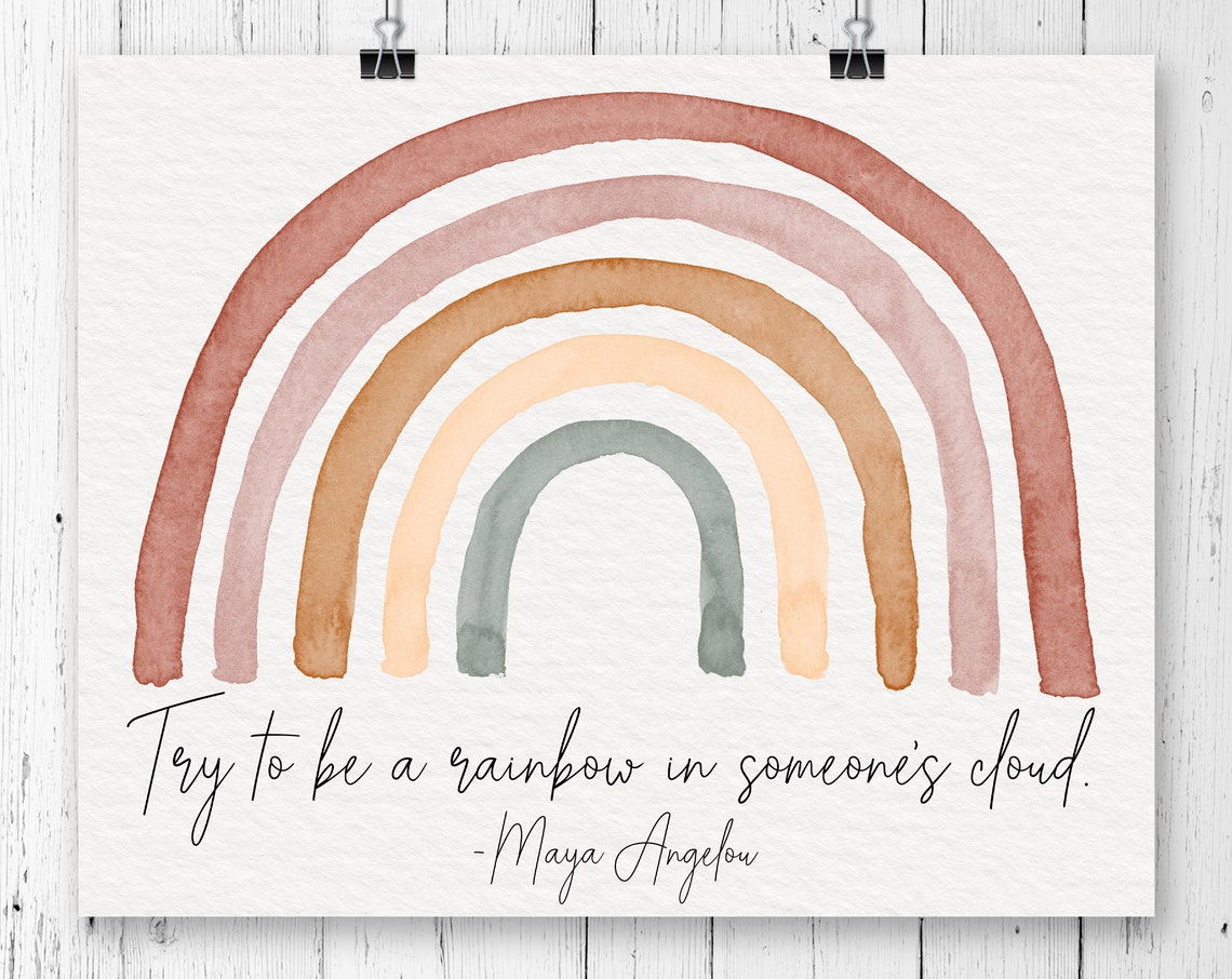 Maya Angelou Rainbow In Someones Cloud Watercolor Boho Quote Wall Art - Image 2
