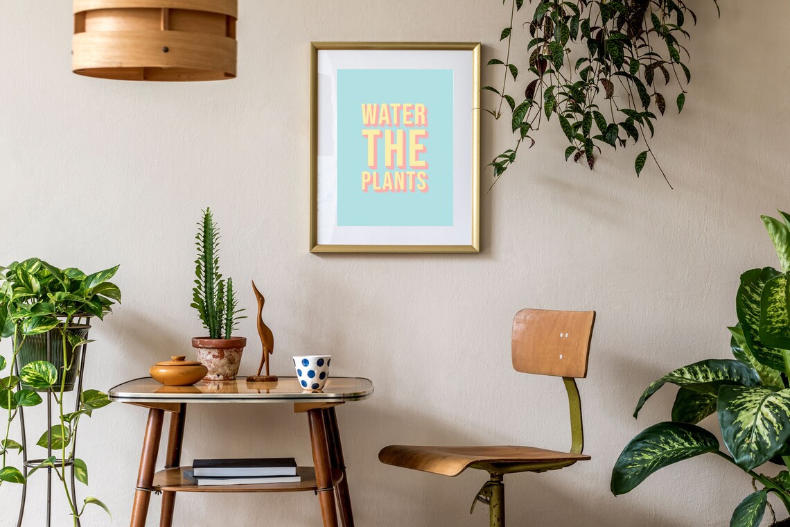 Water The Plants, Pastel House Plant Wall Art Print - Image 2