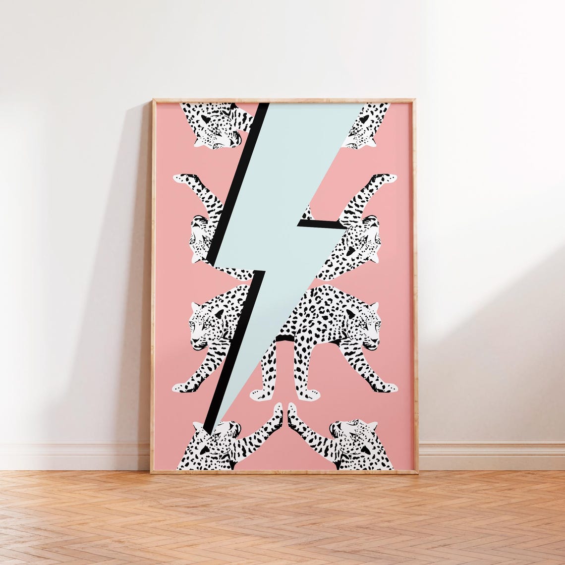 Lightning Bolt Leopard Wall Art Print Lightning Bolt Print Leopard Wall Art Unframed A5 A4 A3 Leopard Poster Bright Bold Fun Print - Image 2