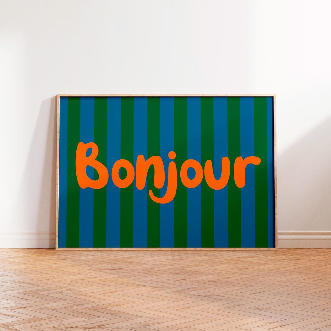 Bonjour French Print Typography Print Fun Bold Trendy Retro Colourful Striped Print Good Morning Hello Hi Print Hallway Entrance Decor