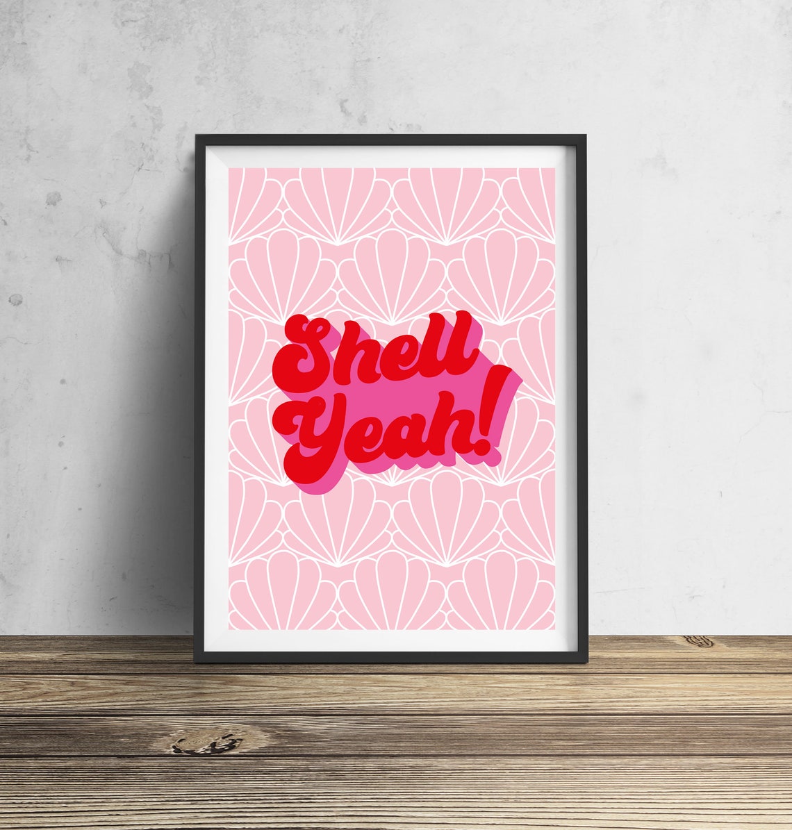 Retro Shell Yeah Seashell Pattern Pink Typography Quote Poster - Image 2