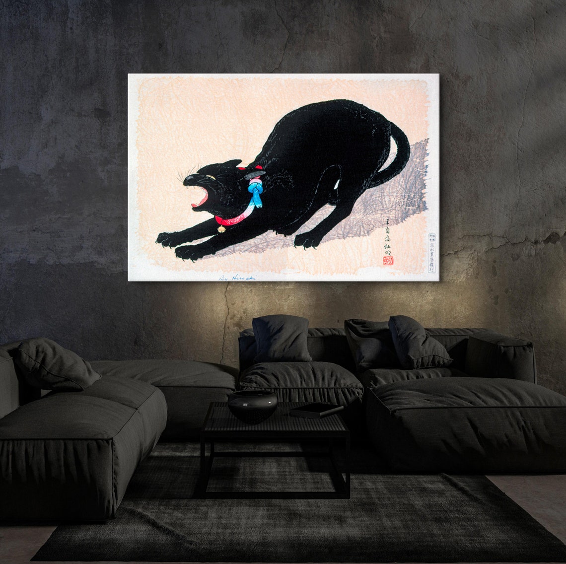 Takahashi Hiroaki Hissing Black Cat Vintage Japanese Woodblock Poster - Image 5