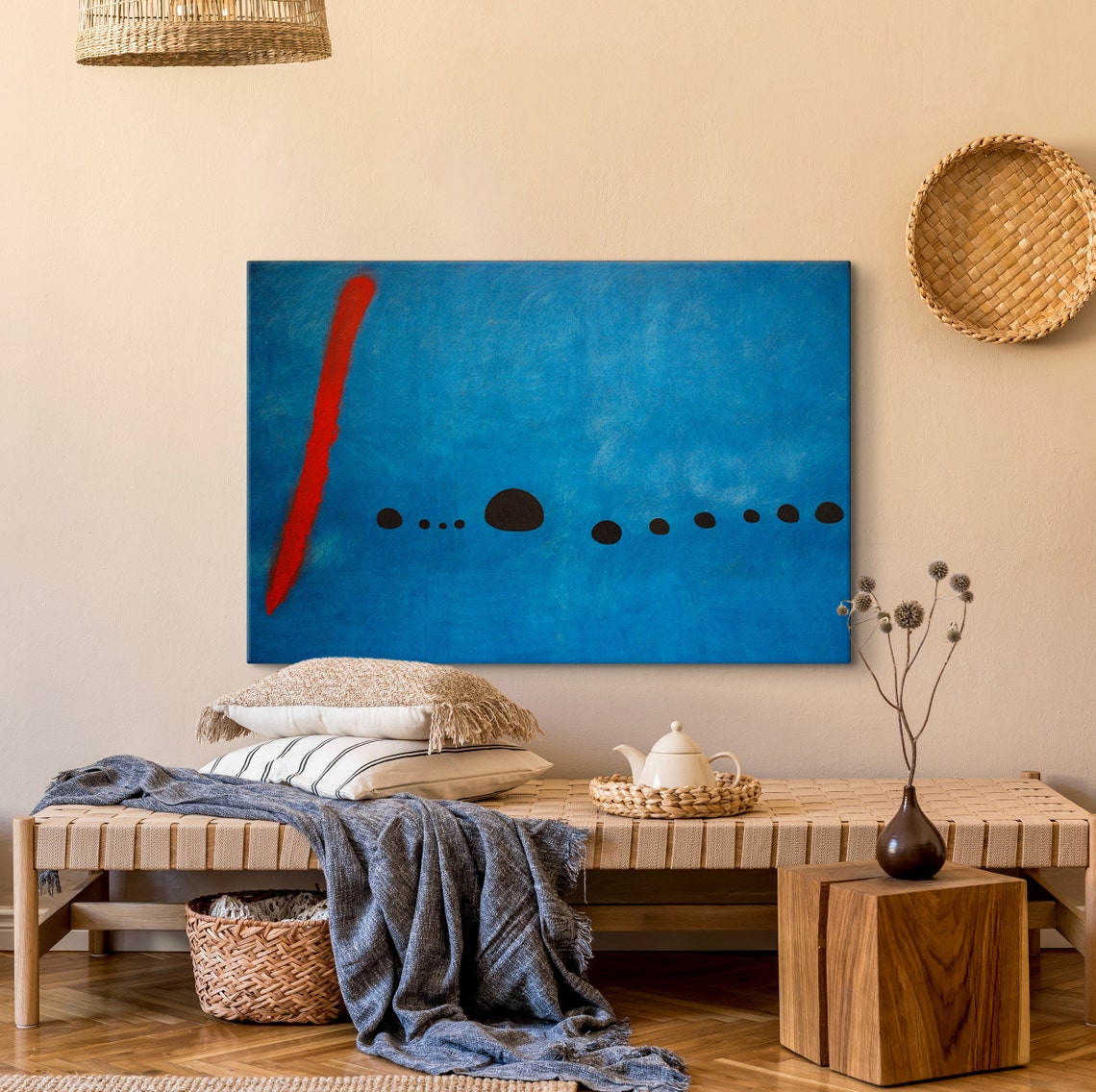 Joan Miro Blue II Red Stroke Minimalist Abstract Blue Art Poster - Image 3