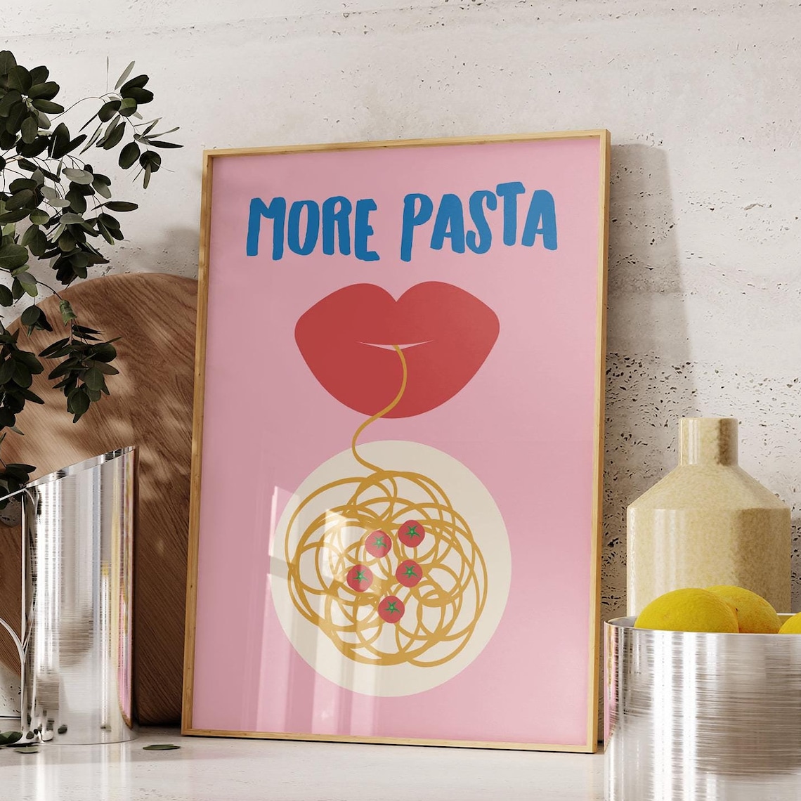 More Pasta Retro Italian Food Poster, Kitchen Decor