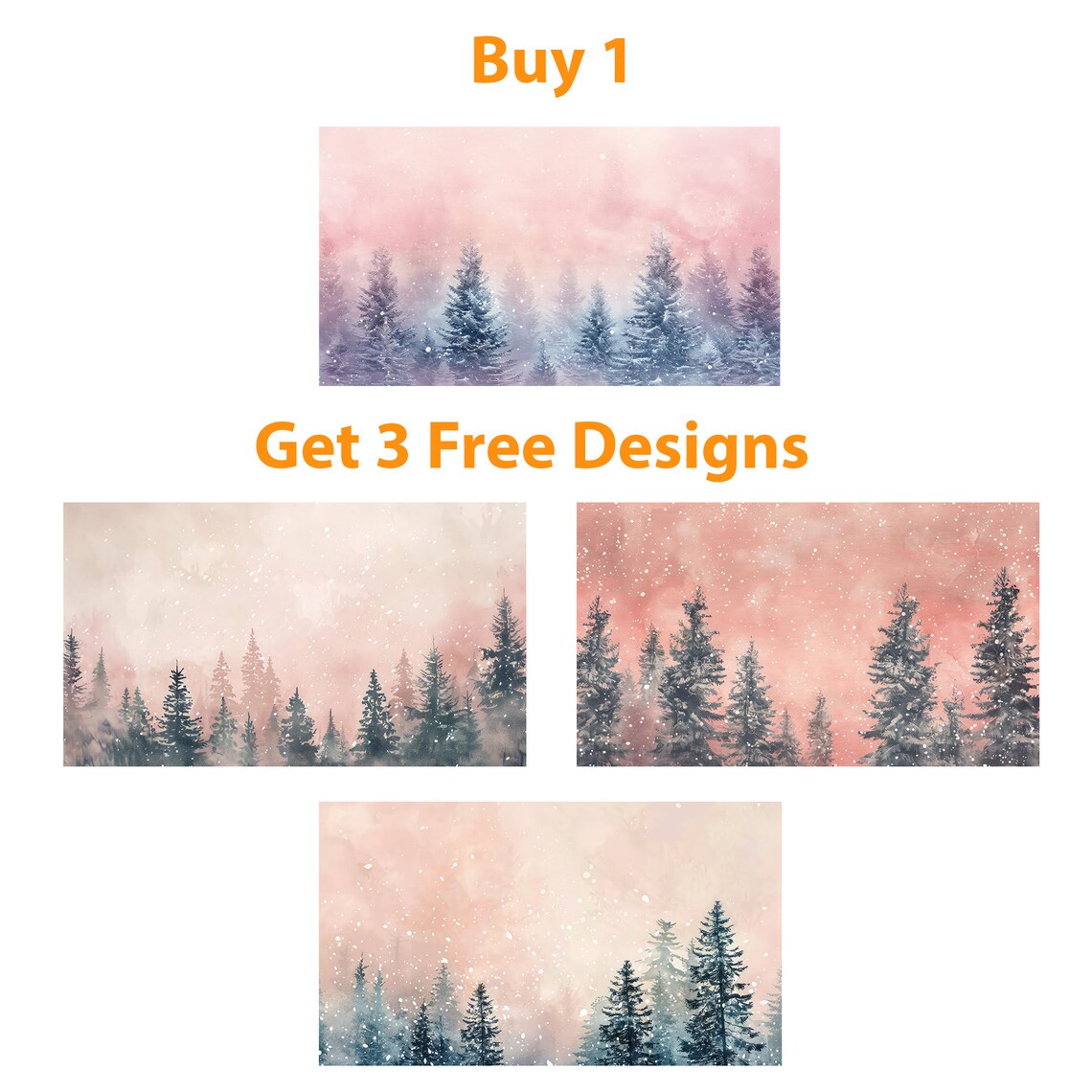 Dreamy Blush Pink Watercolor Snowy Winter Forest Scene Poster - Image 5