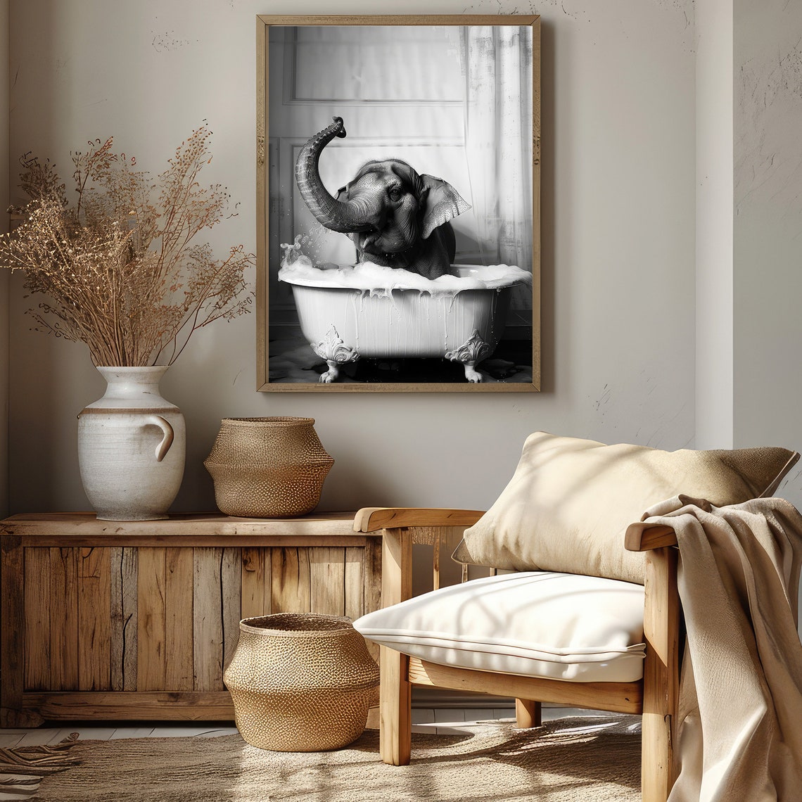 Cute Baby Elephant In Tub Wall Art Elephant Photo Elephant Art Bathroom Art Print - Image 4