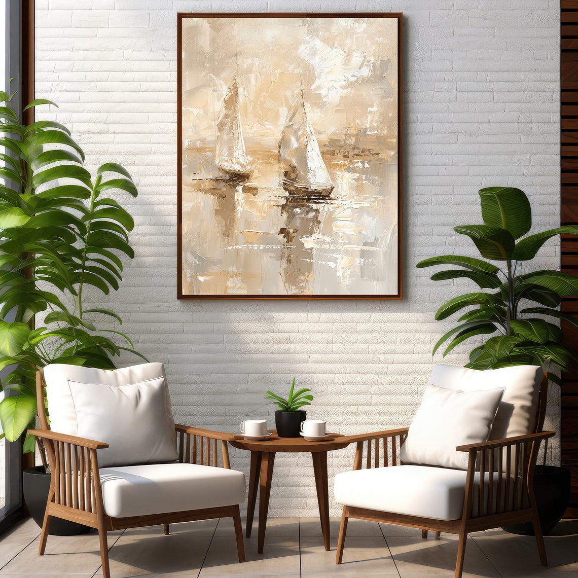 Serene Warm Abstract Gold Sailboats Gliding On Calm Water Poster - Image 3