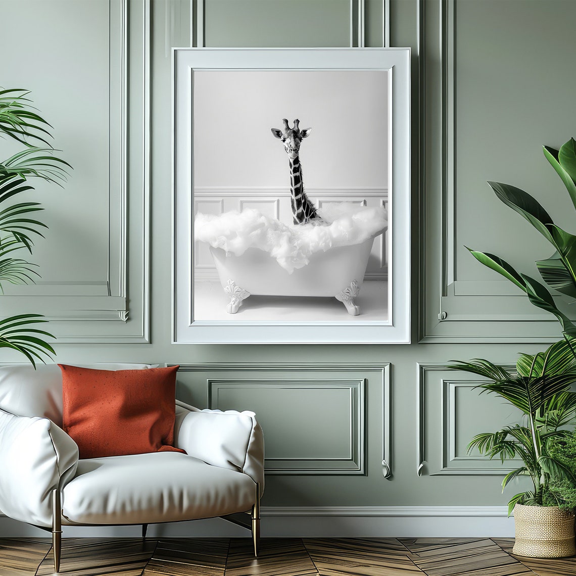 Cute Giraffe In Tub Bathroom Art Print - Image 4