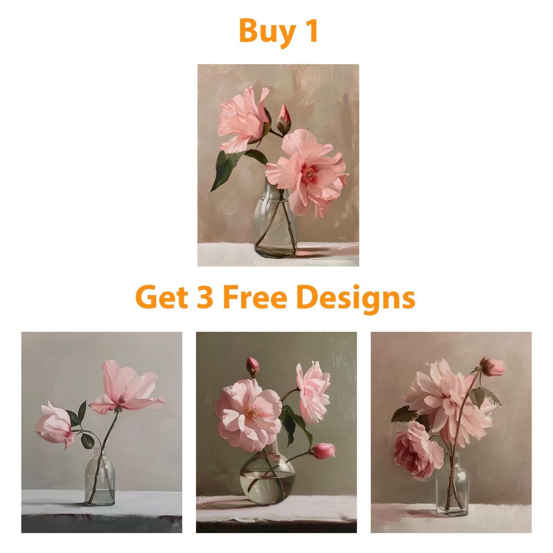 Pink Camellia Flowers In Glass Vase Soft Neutral Floral Art Poster - Image 6