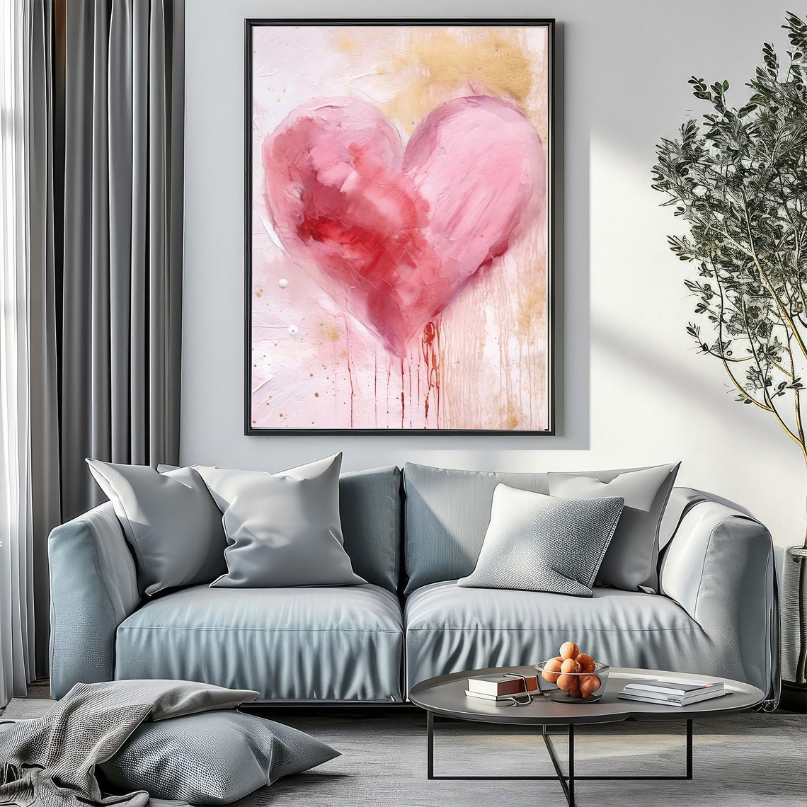 Blush Pink Watercolor Heart Abstract Romantic Love Art Poster - Image 3