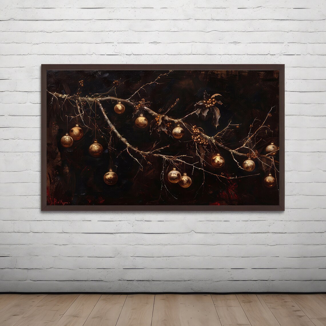 Christmas Art For The Frame Tv Christmas Ornaments And Garland Tv Frame Farmhouse Christmas Seasonal Christmas Decor Tv Frame Art