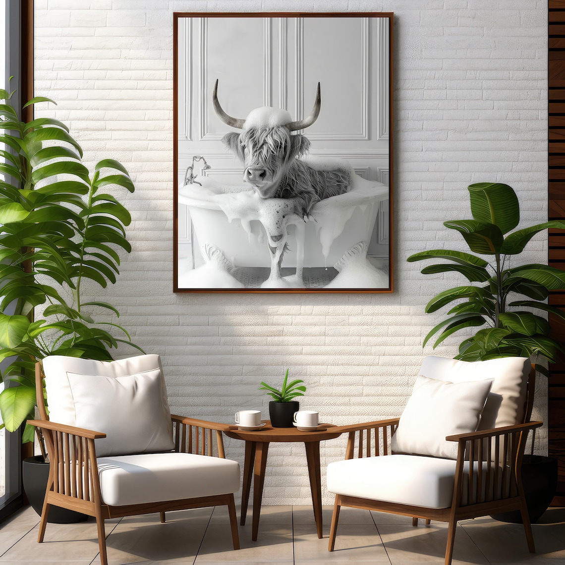 Highland Cow In Tub Art Print, Whimsical Bathroom Decor - Image 4