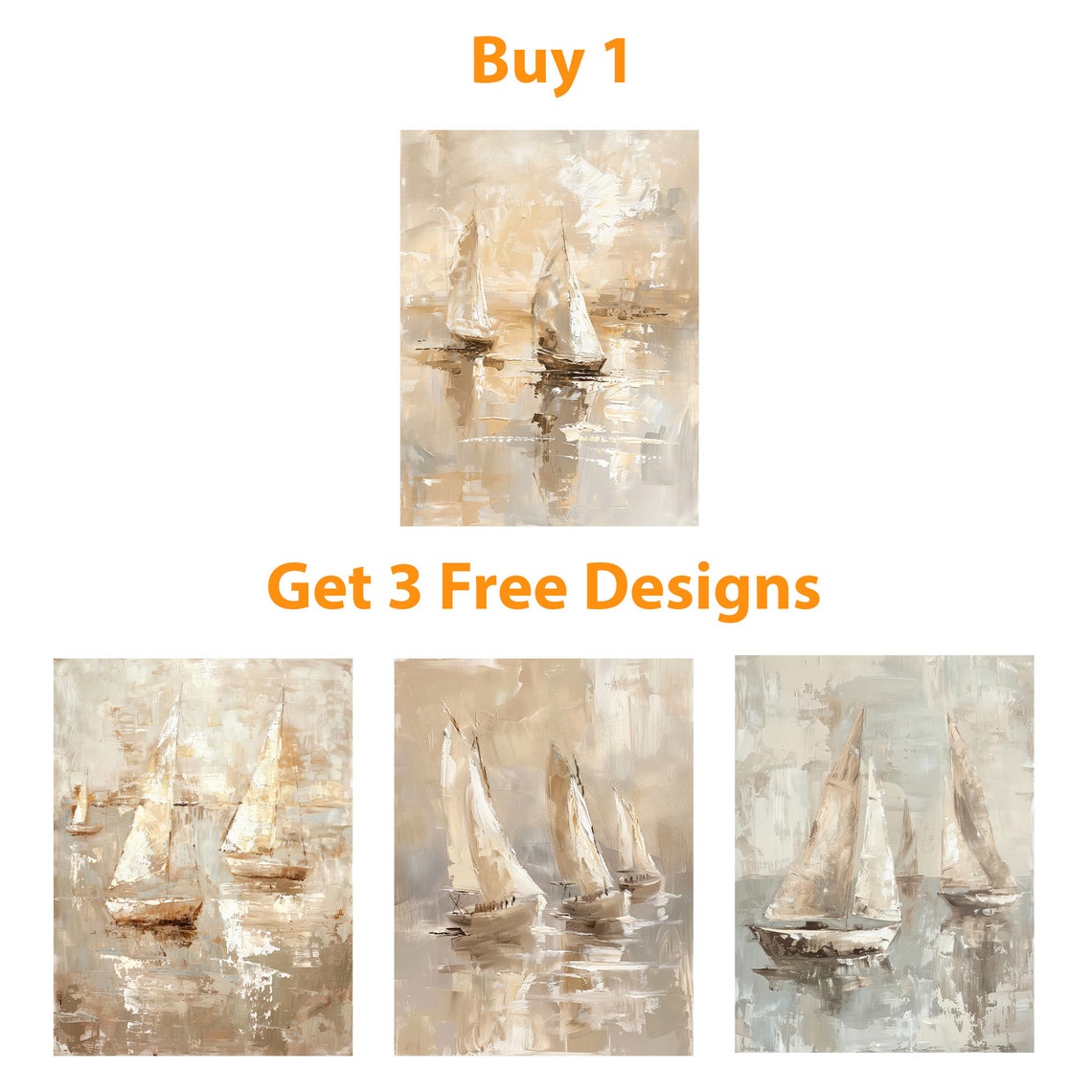 Serene Warm Abstract Gold Sailboats Gliding On Calm Water Poster - Image 6