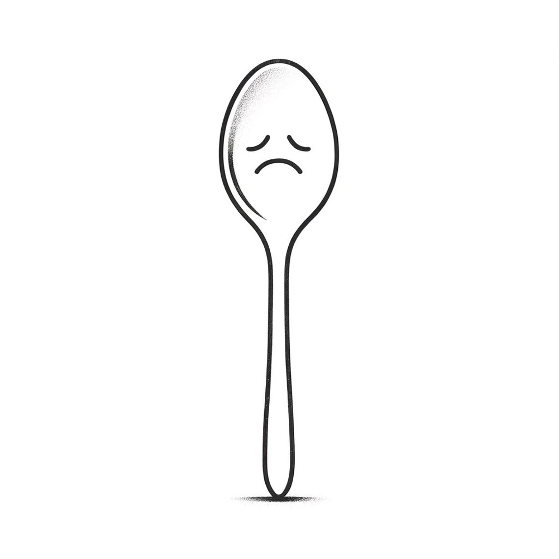 Cute Sad Spoon Face Minimalist Black and White Line Art Poster