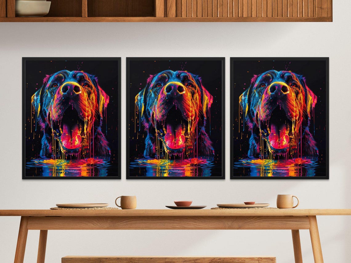 Vibrant Rottweiler Neon Drip Abstract Colorful Dog Portrait Poster - Image 2